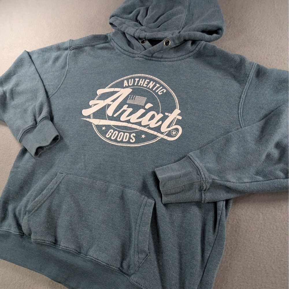Ariat Womens Real Graphic‎ Logo Hood Sweatshirt Size Small Heathered Blue - Picture 3 of 10